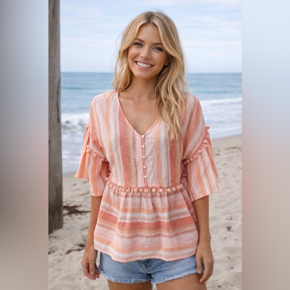 Women’s boho Orange/Peach/Crème top - NWOT (24)
